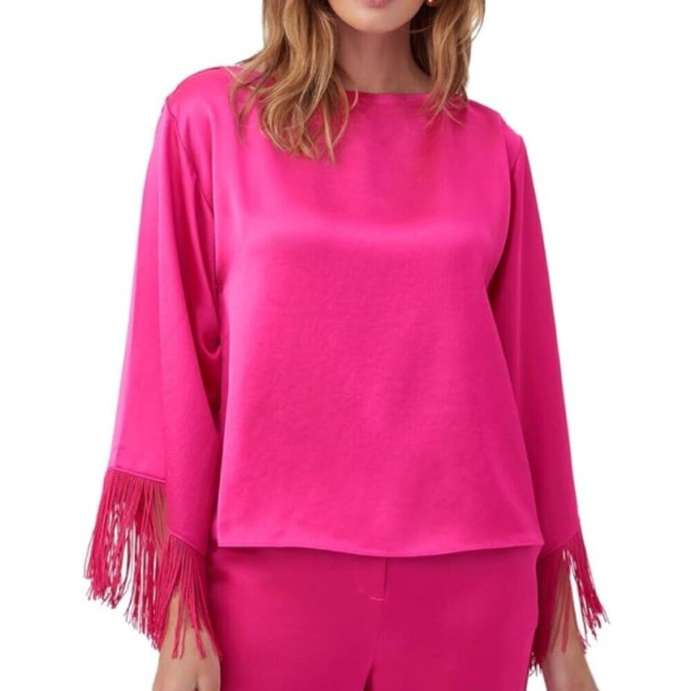 Trina Turk 'Arabella' Fringe-Trim Pullover Satin Top, Trina Pink